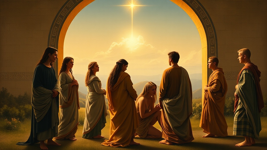 a contemplative tableau suggestive of guidance and shared hearts