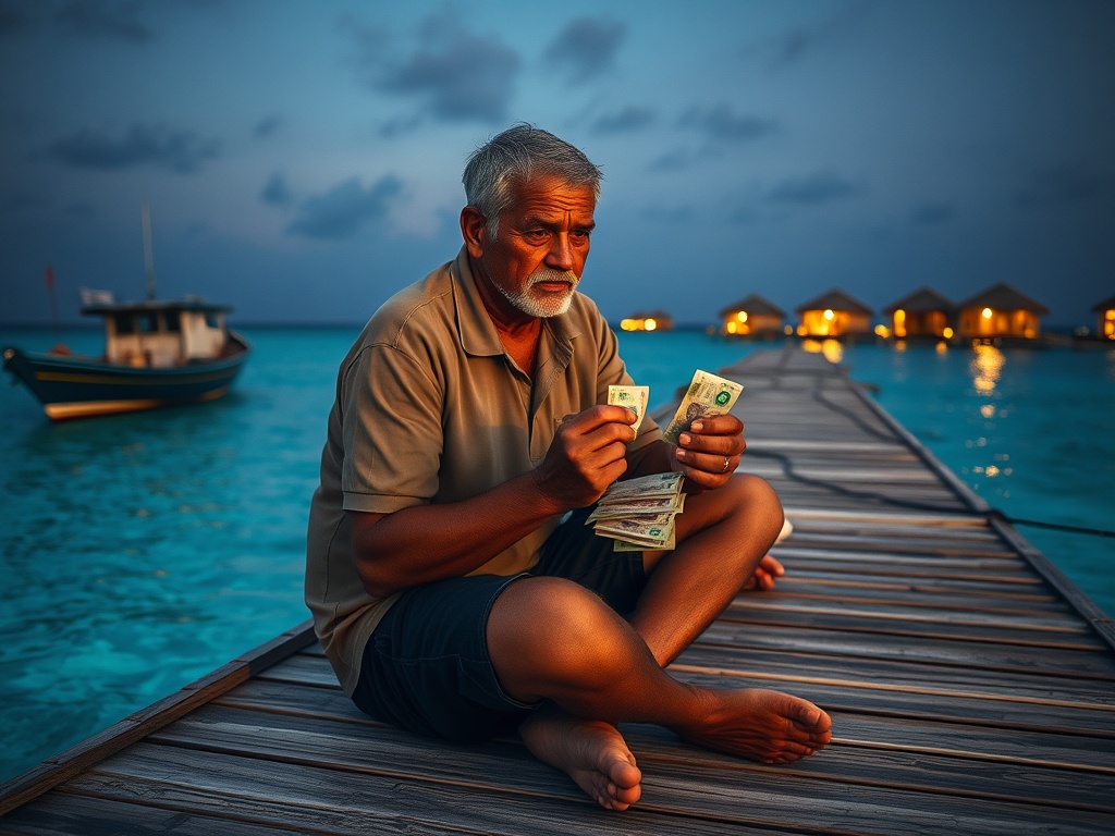 Fishermen Counting Rufiyaa as Resort Lights Glitter Across the Water