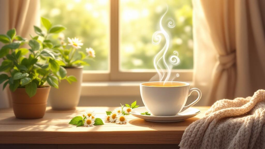 Calming cannabis tea in peaceful morning setting