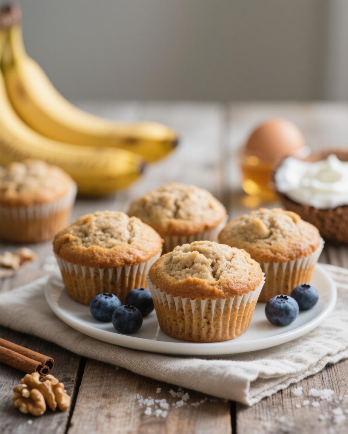 Perfectly Baked Healthy Banana Muffin A close-up of a perfectly baked, moist healthy banana muffin