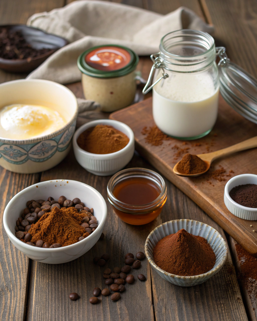 Virgin Baileys Recipe: 3-Minute Magic Mocktail Mastery 2 Virgin Baileys Recipe ingredients laid out on clean white counter