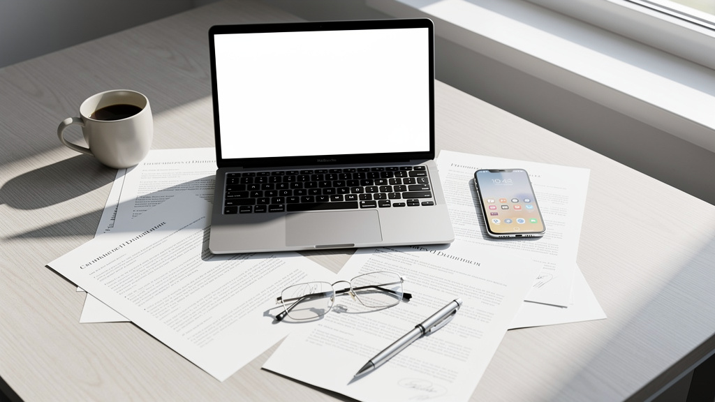 Office desk with employment documents and digital devices