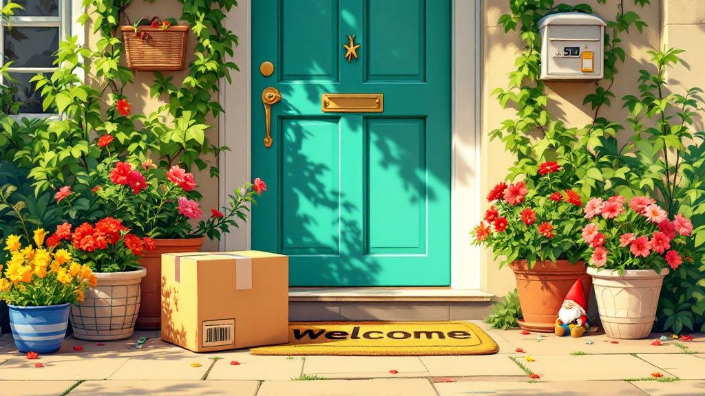 Cartoon discreet package delivered to residential doorstep