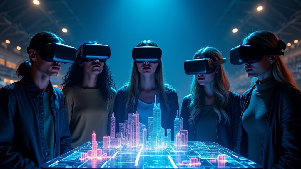 Jugadores inmersos en el escape room cyberpunk VR en Virtua Barcelona