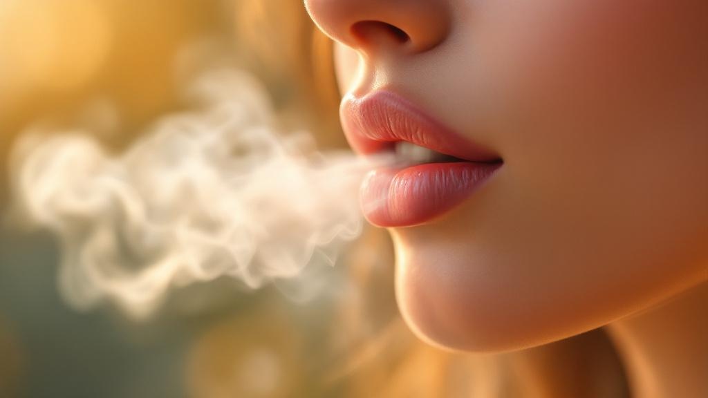 Close-up of CBD vapor being exhaled