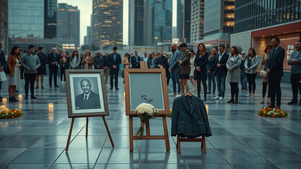 도시 광장의 조용한 추모 장면