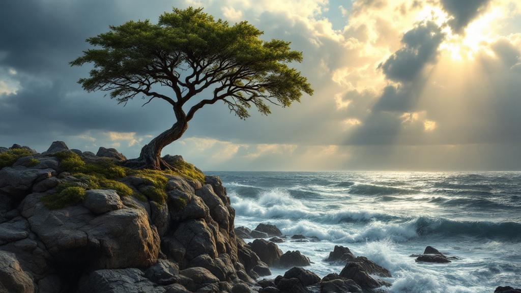 Resilient tree weathering coastal storms symbolizing adaptability