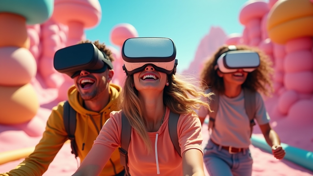 Un grupo de amigos compite escalando en el vibrante mundo del Sweet Escape juego RV.