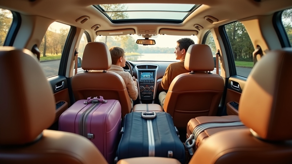 Spacious SUV interior with three rows and luggage