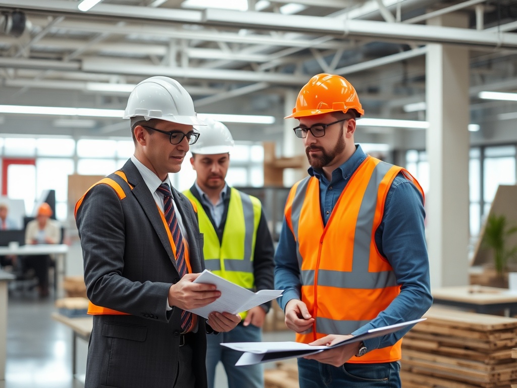 Construction hiring manager reviewing vetted workers with safety documentation and compliance verification