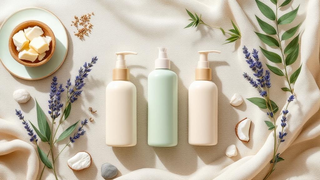 Different CBD lotion bottles with natural botanical ingredients