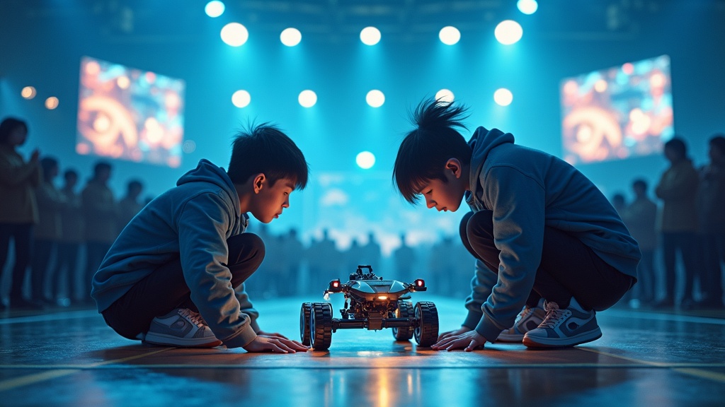 El equipo SirgNexus Campeón España WRO preparando su robot para la final mundial de la World Robot Olympiad en Singapur.
