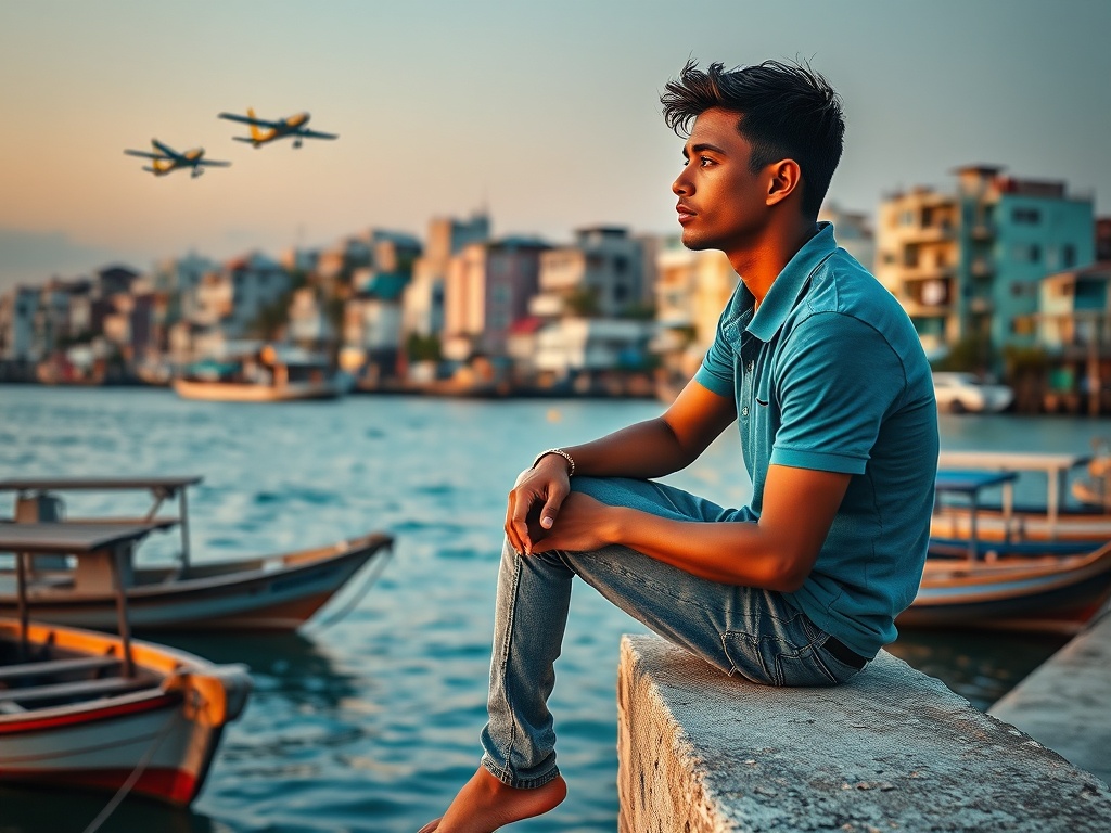 Between Diesel and Seaplanes, a Man on the Seawall