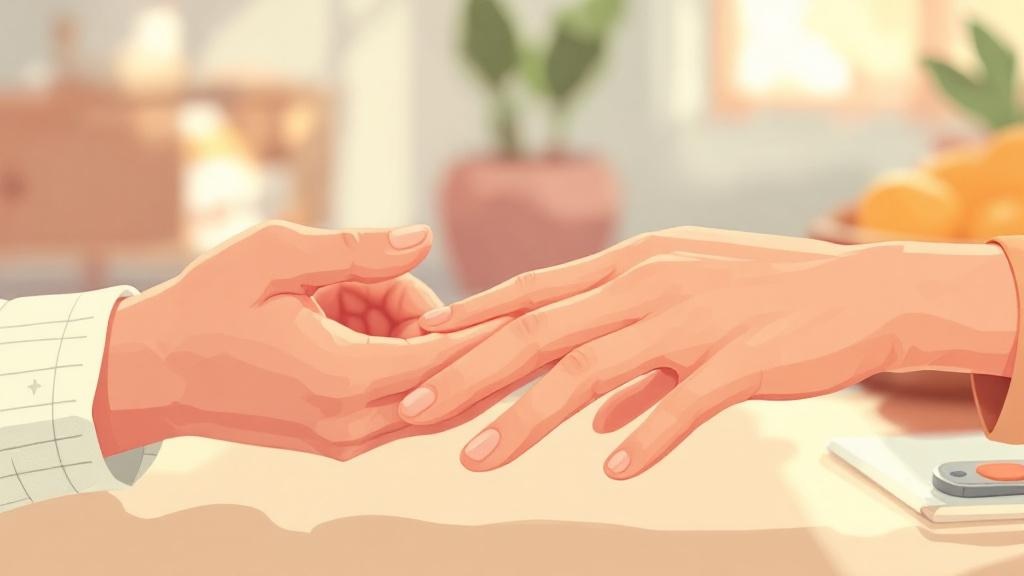 Gentle hand examination focusing on joint care and comfort