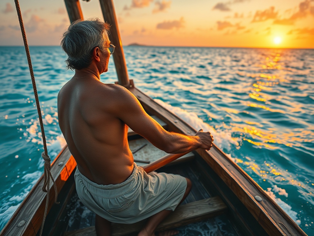 The Captain's Hands on the Steering Oar at Sunset