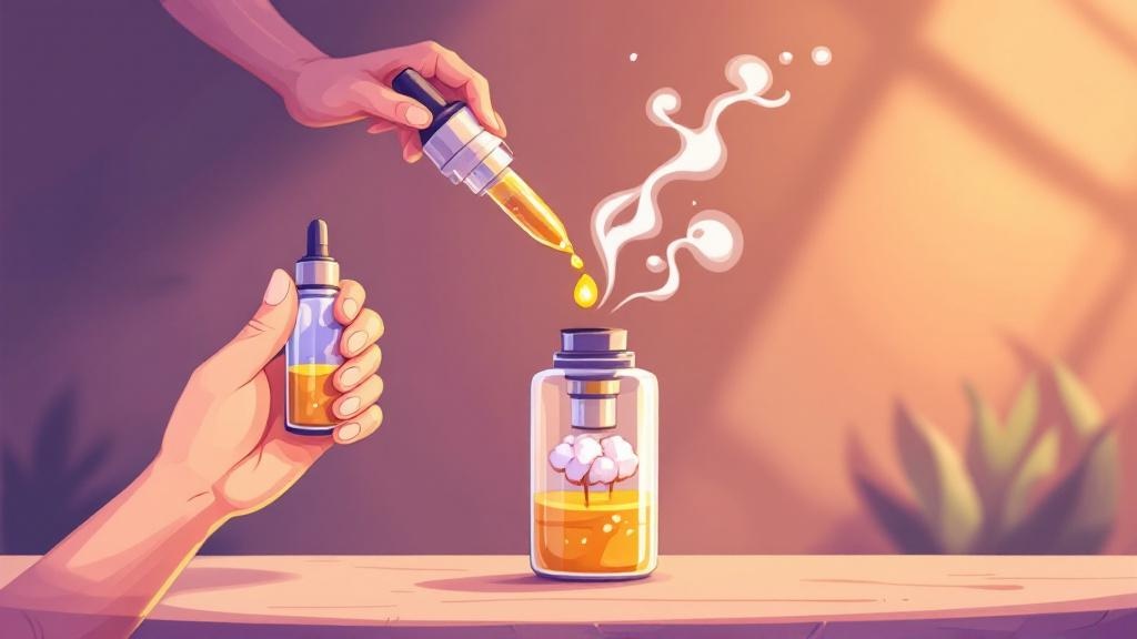 Cartoon guide showing vape pen filling and setup
