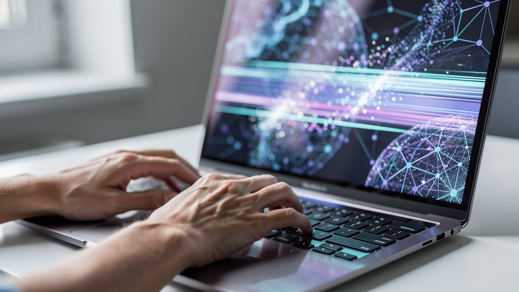 Machine learning algorithms processing data on computer screen