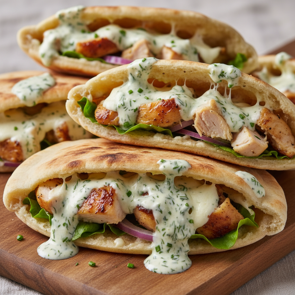 Chicken Pitas with Herby Ranch