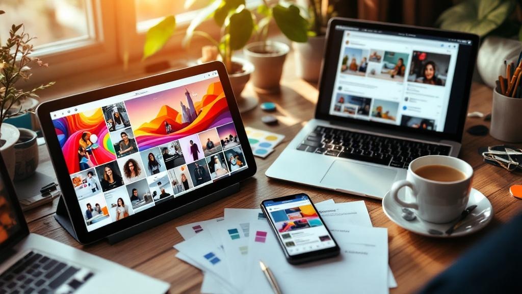 Multiple social media platforms displayed across various devices