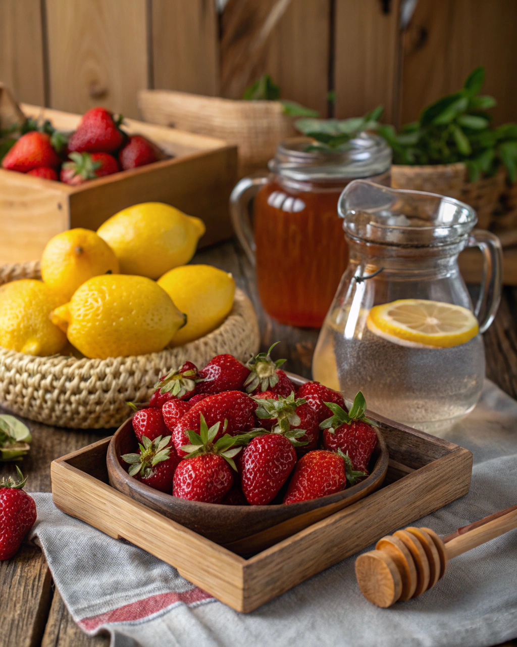 Strawberry Lemonade Recipe: 3-Minute Magic Method 2 Strawberry Lemonade ingredients laid out on clean white counter