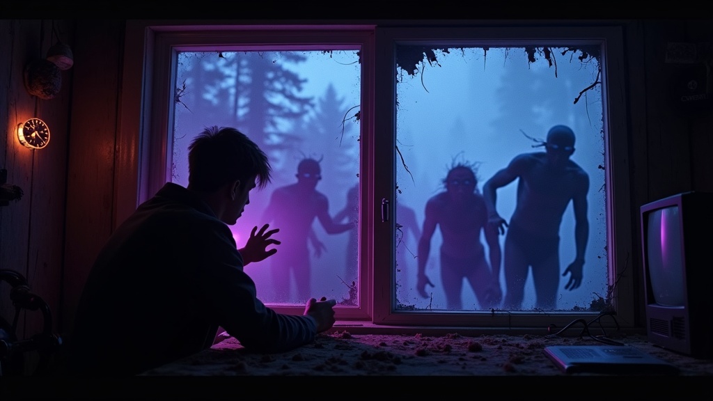 Análisis de la ambientación ochentera en Drop Dead The Cabin con estética VHS y neón