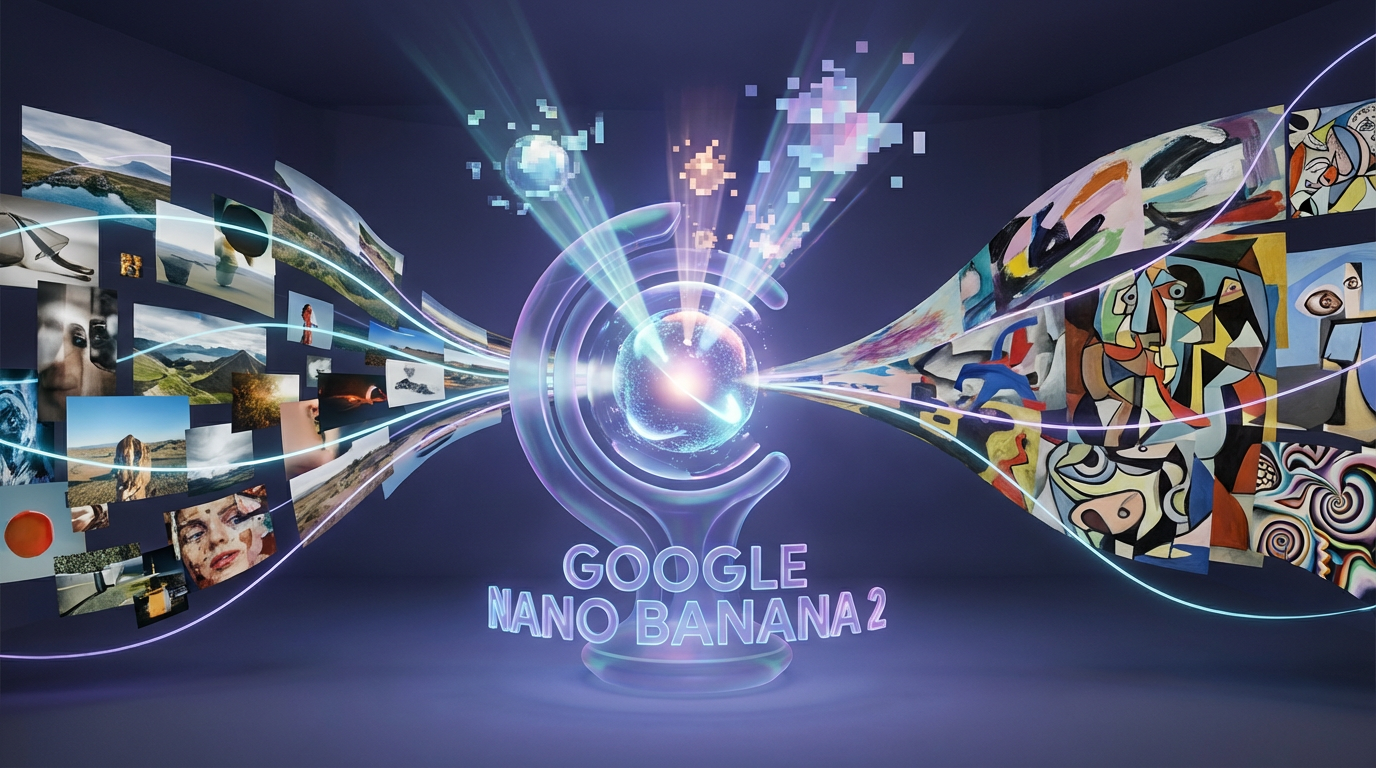 Illustration of Google's Nano Banana 2 AI image model generating art