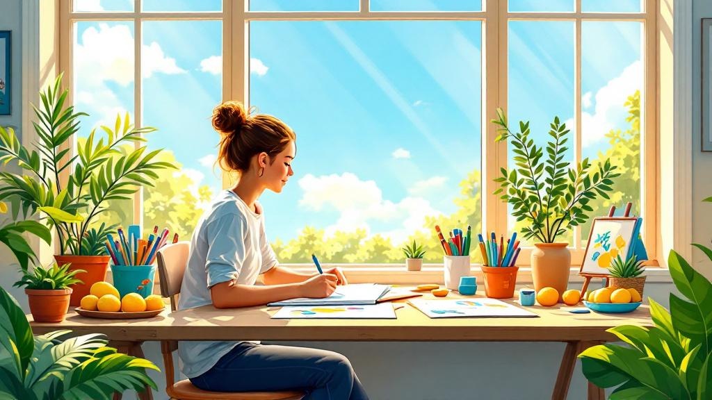 Creative workspace with citrus and tropical elements