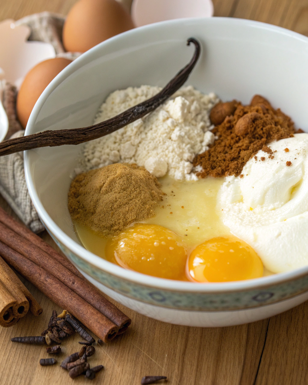 The Best Non Alcoholic Eggnog Recipe 2 The Best Non Alcoholic Eggnog ingredients laid out on clean white counter