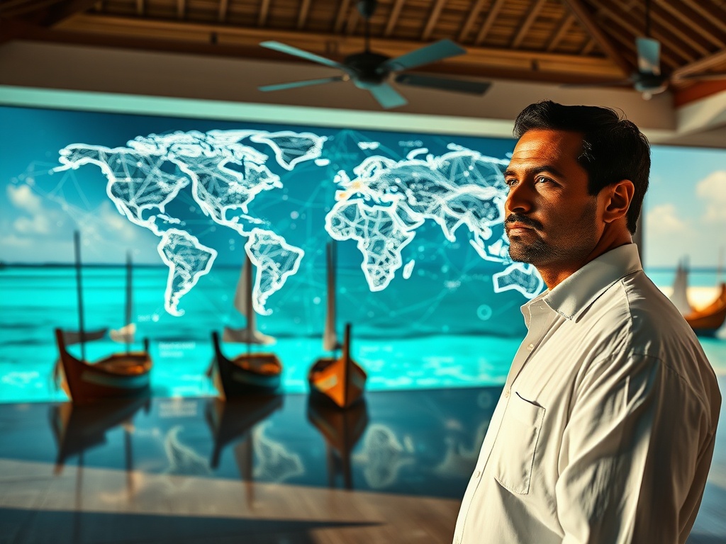 A Maldivian Diplomat's World Map and the Dhoni in the Foreground