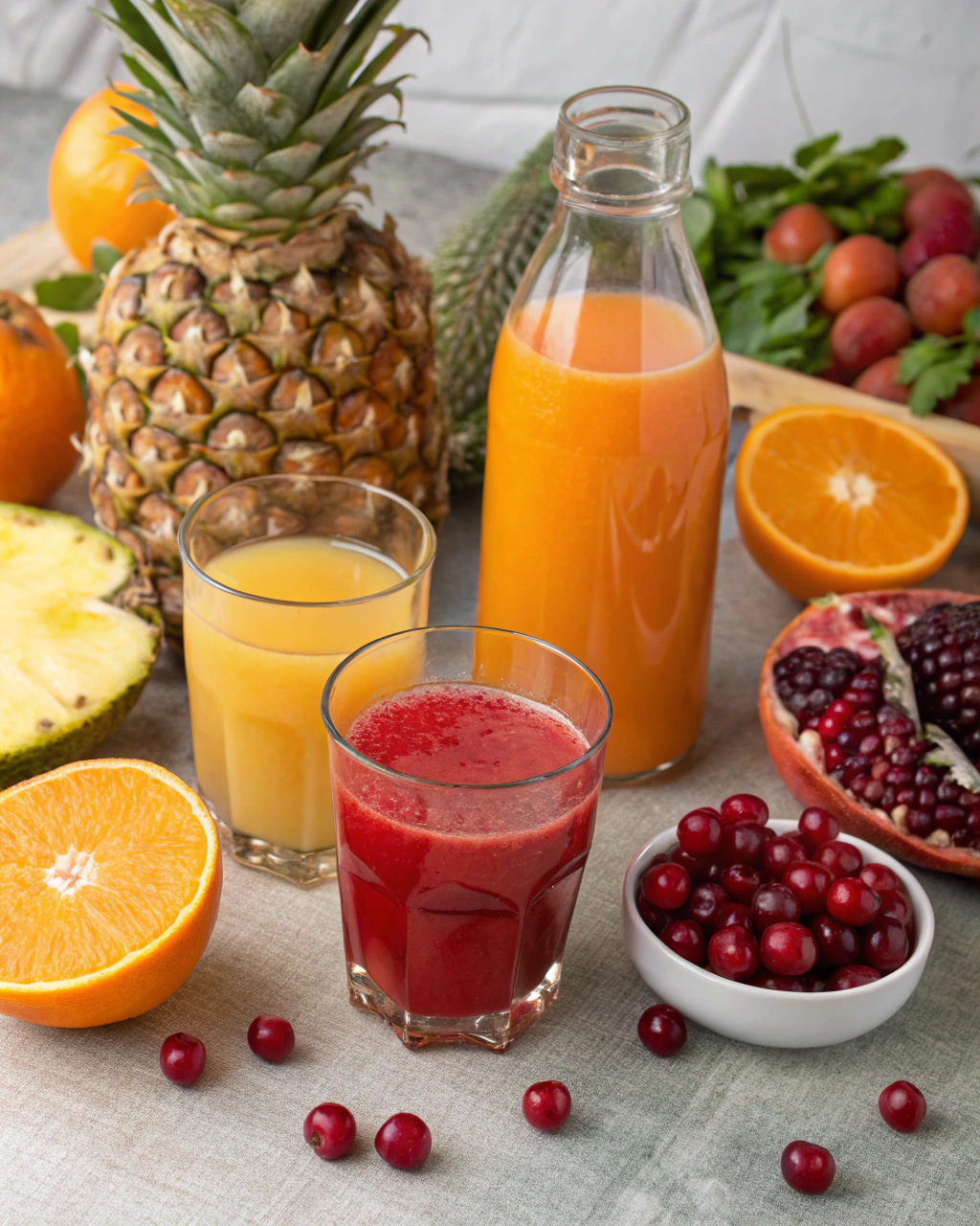 Non Alcoholic Christmas Punch ingredients laid out on clean white counter