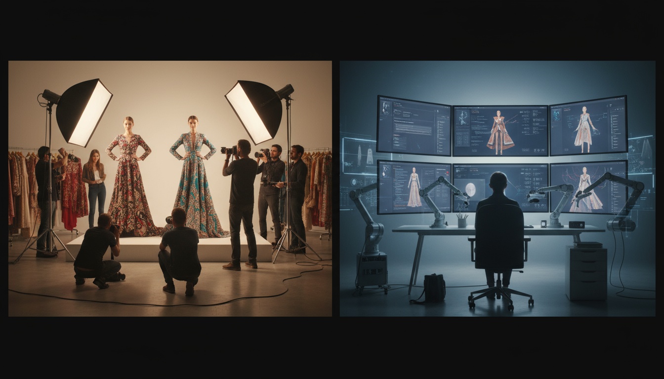 Comparação de produção de vídeo tradicional vs IA