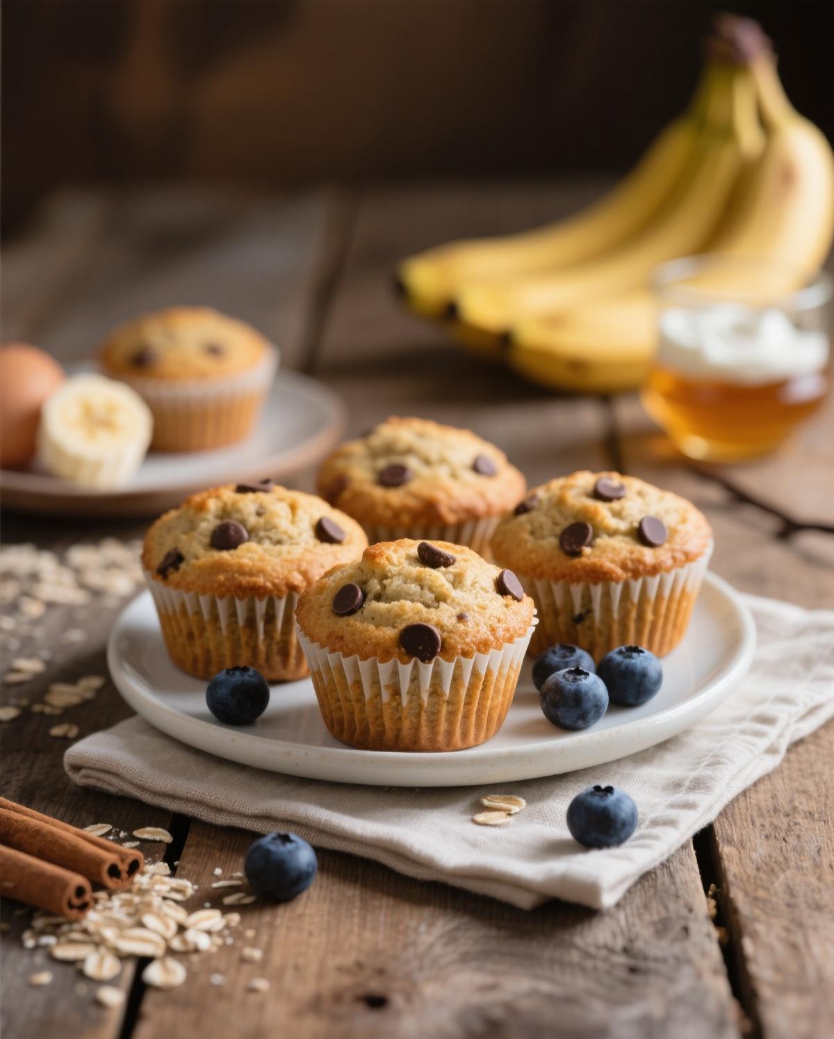 Perfectly Baked Banana Protein Muffin A close-up of a single moist banana protein muffin, broken open