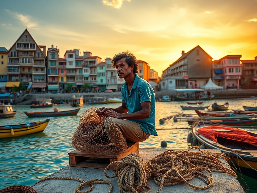 Between Concrete Walls, the Fisherman Mends His Nets