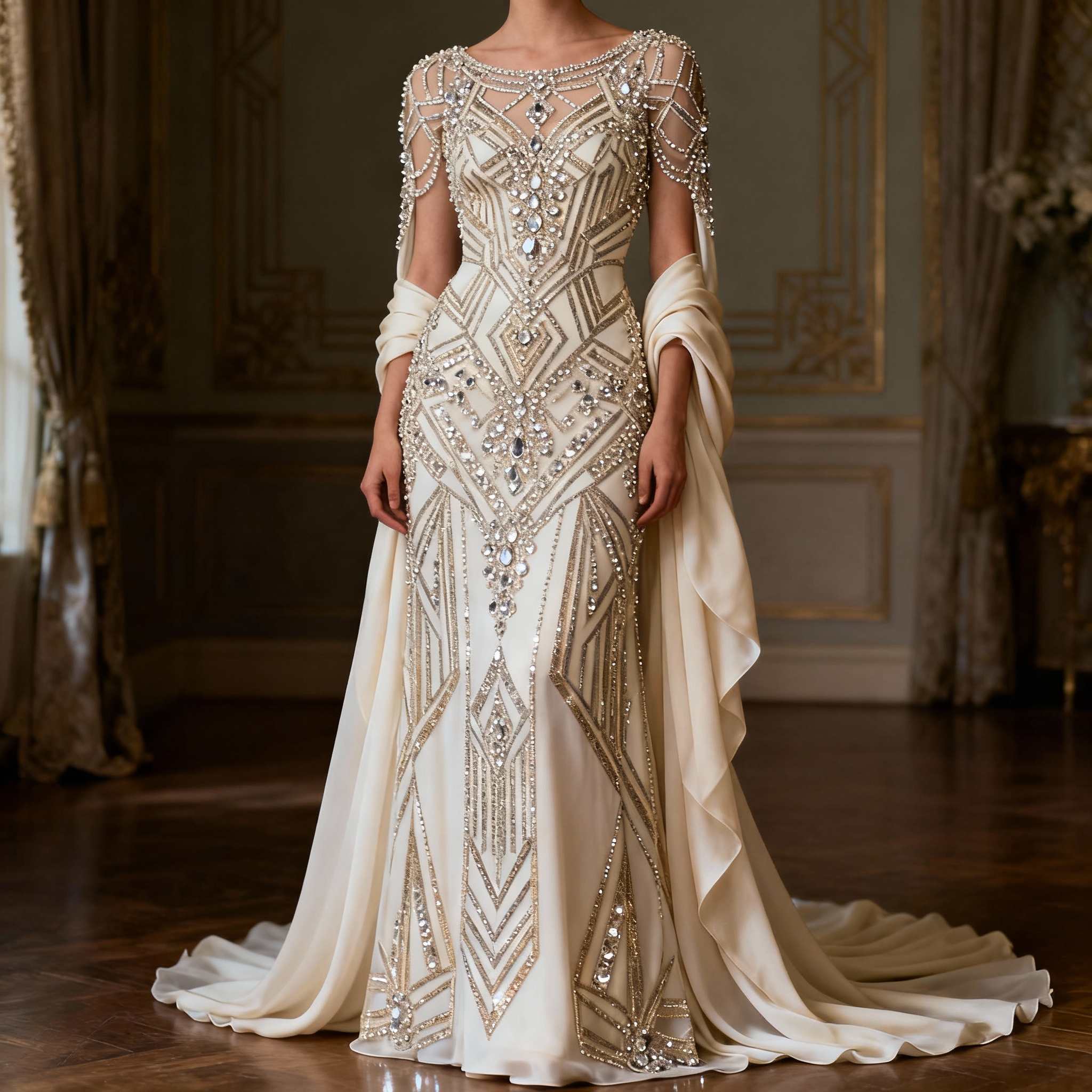 Elegant 1920s Gatsby era vintage wedding dress