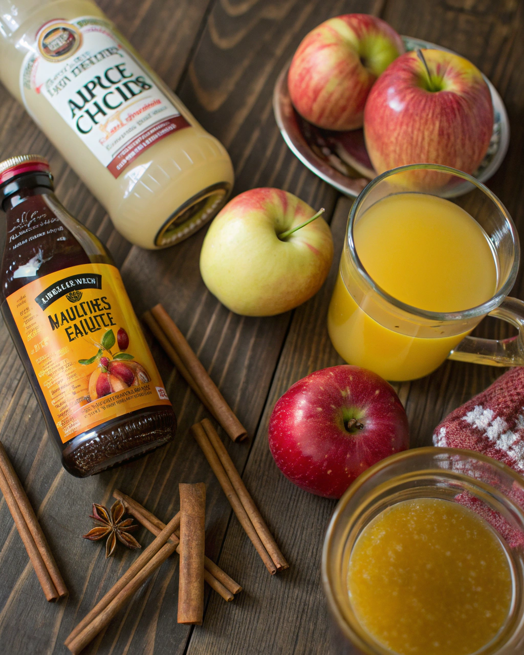 Apple Cider Mocktails in 5 Minutes ingredients laid out on clean white counter