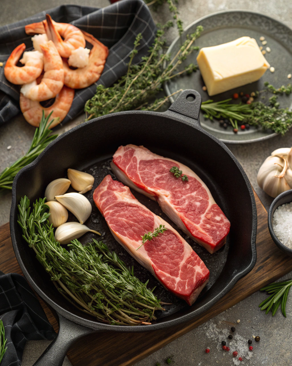 Garlic Butter Skillet Steak and Shrimp Ingredients