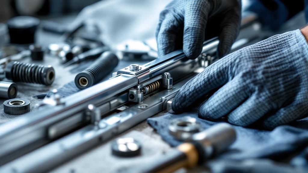 Technician installing garage door hardware and tracks