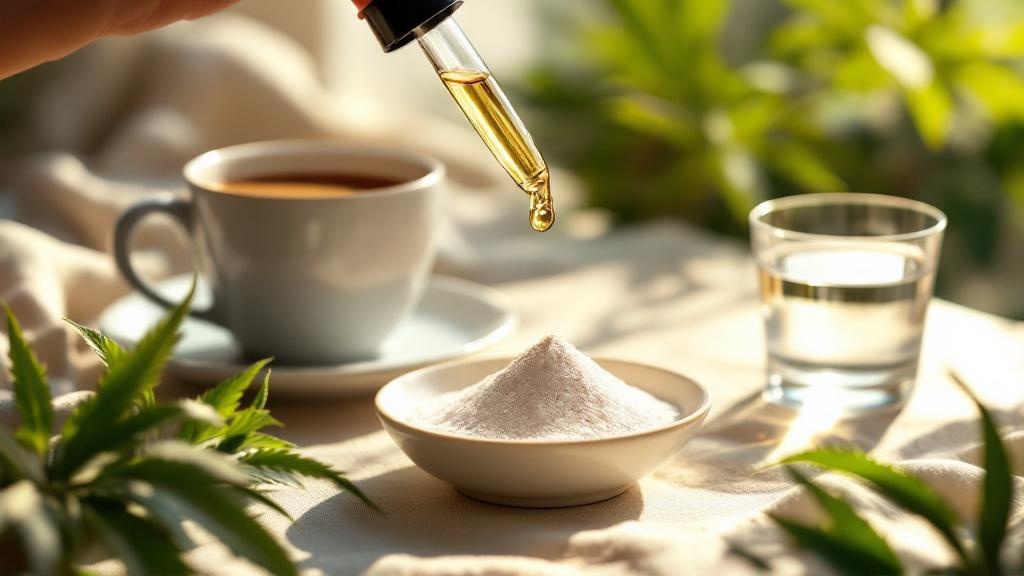 CBD isolate powder and oil in daily morning wellness routine