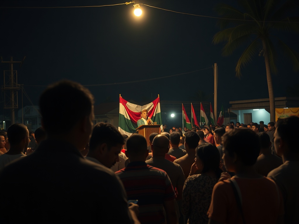 Political speeches in an empty Maldivian rally hall