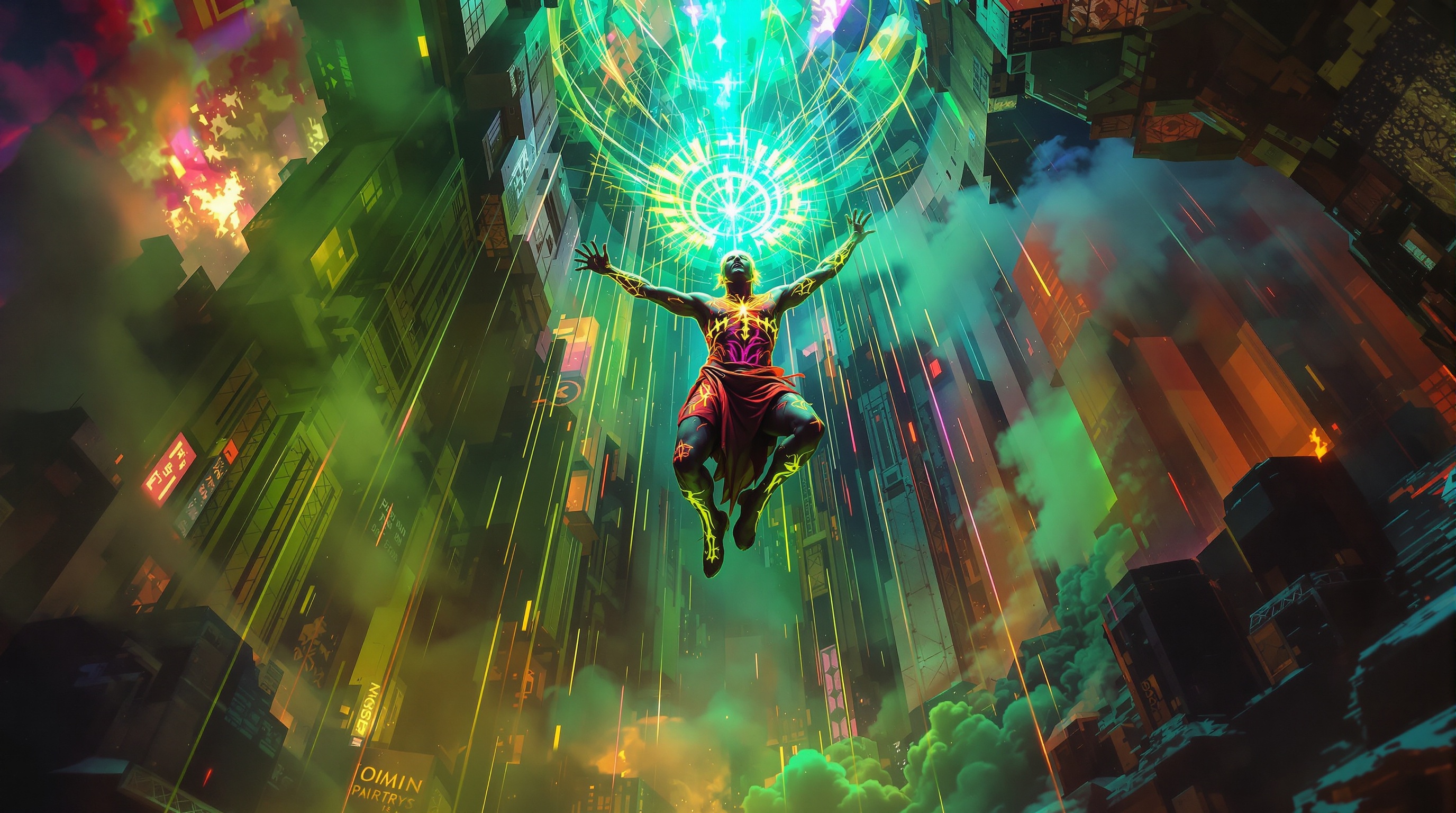 Entorno surrealista en el análisis de ZIX VR mostrando combate caótico