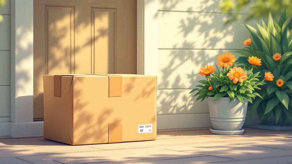 Cartoon discreet delivery box on doorstep