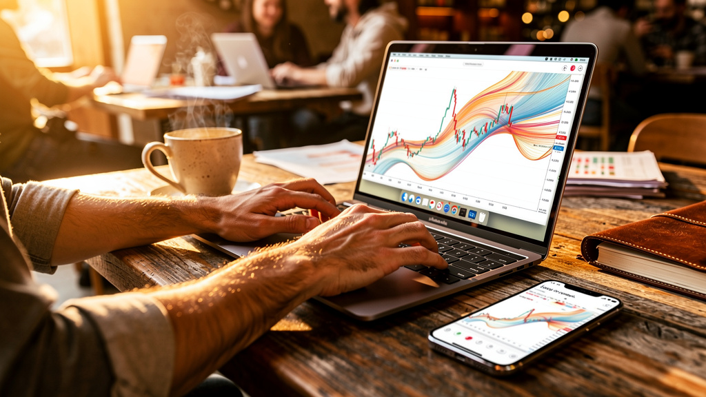 Professional working with automation tools in contemporary cafe environment