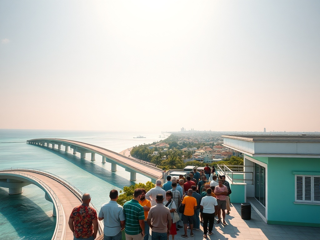 Maldivians Waiting in Line While Ribbons Are Cut