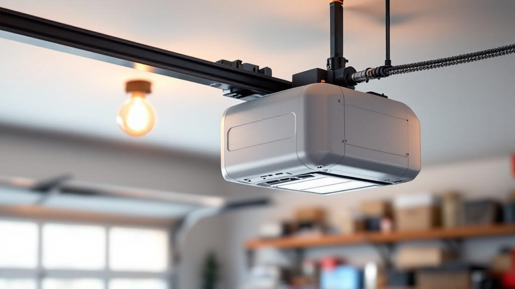 High-quality garage door opener installed on ceiling