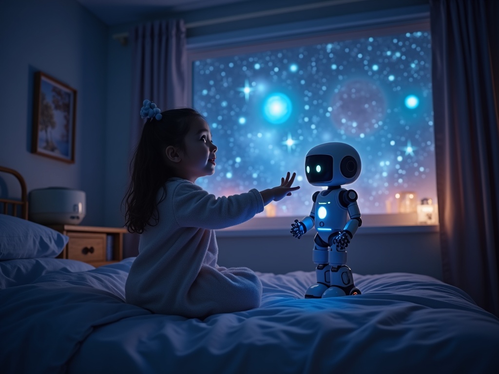 Niño de 6 años controlando con gestos el robot de juguete Aikmi