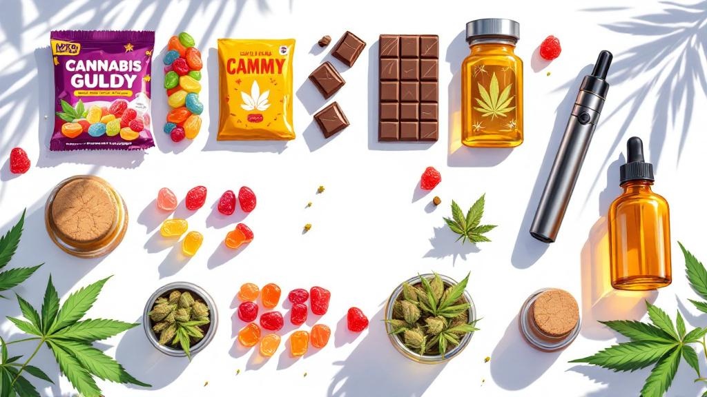 Diverse cannabis product selection including edibles and vapes