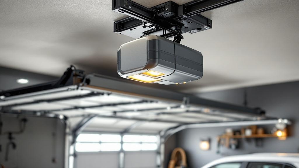 Ceiling-mounted garage door opener with safety sensors