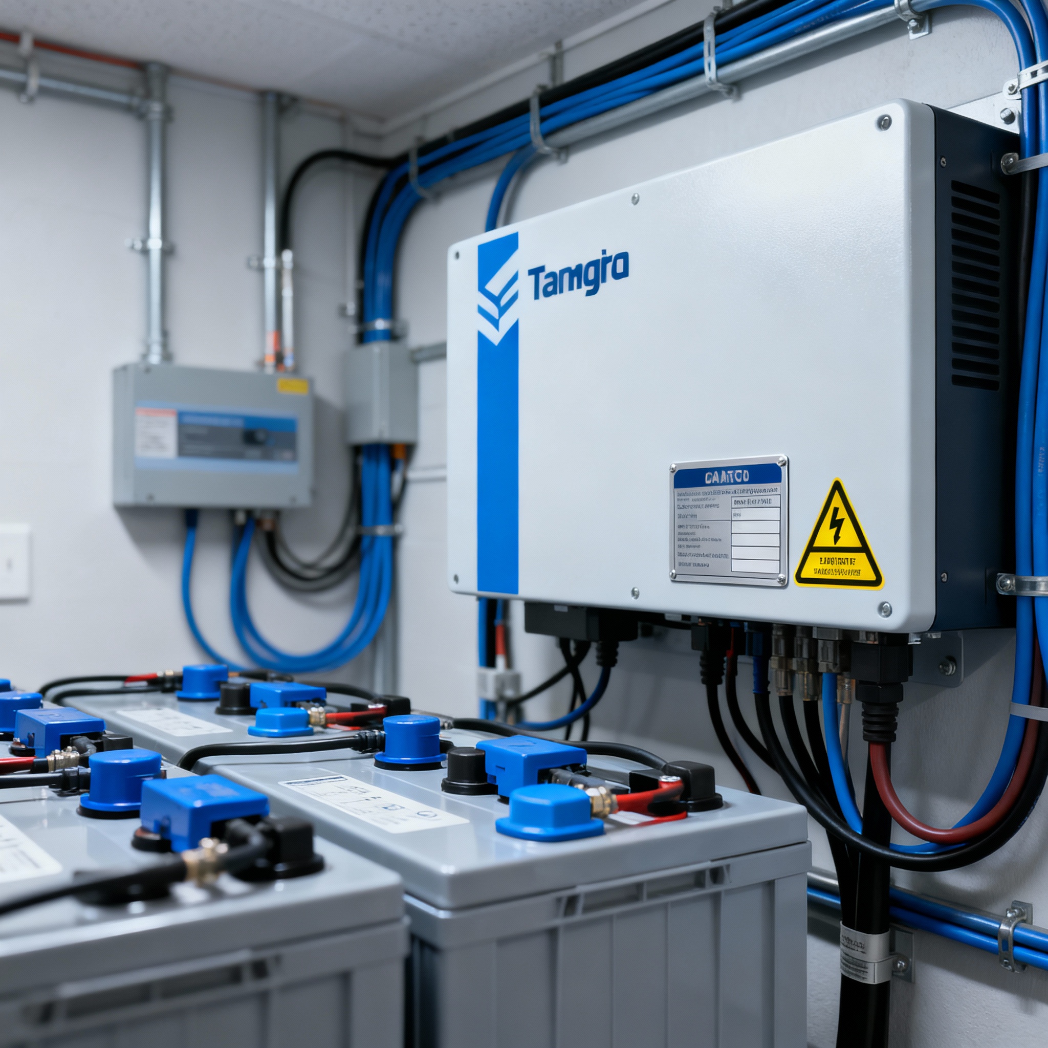 Independent Solar | Solar Company With Good Reviews, Trusted Dealer Program 2025 Photorealistic close-up of a commercial battery storage system installed in a utility room, tidy wiring, branded equipment...