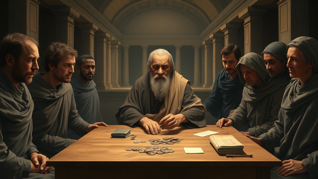 클래식한 실내 장면의 묵상적 회화