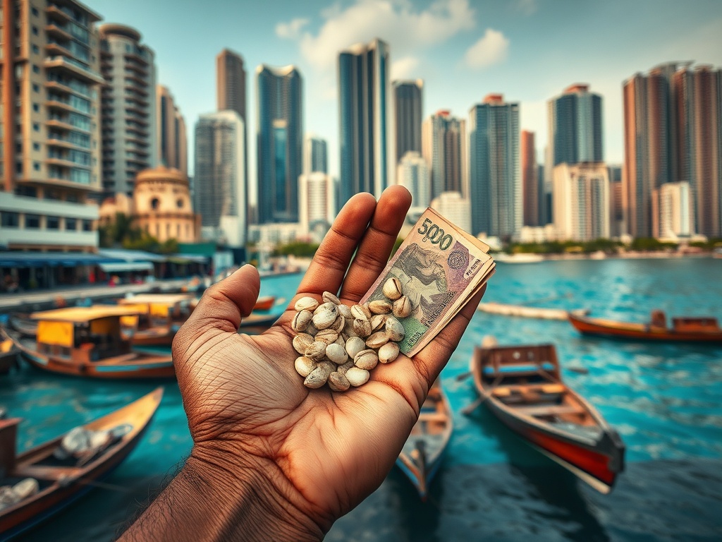 Cowrie Shells in One Hand, Today's Currency in the Other